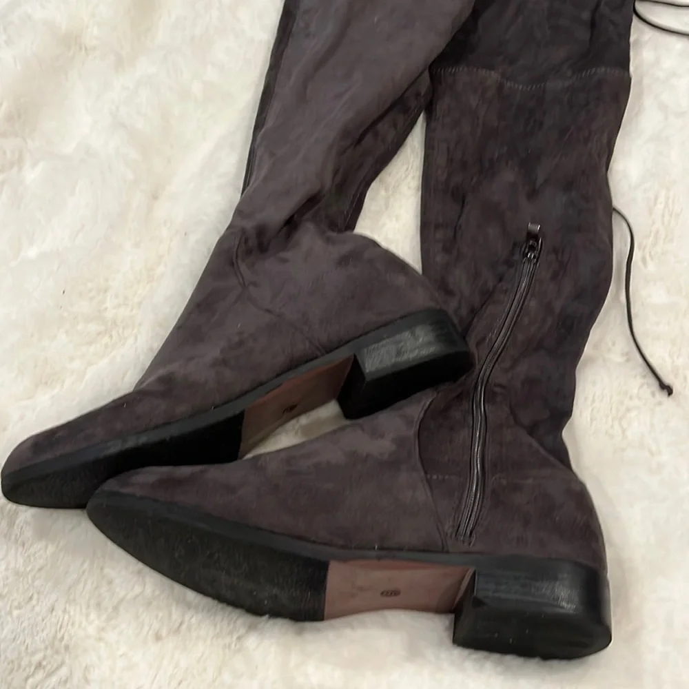 Catherine Maladrino Gray Over-The-Knee Boots, worn once indoors